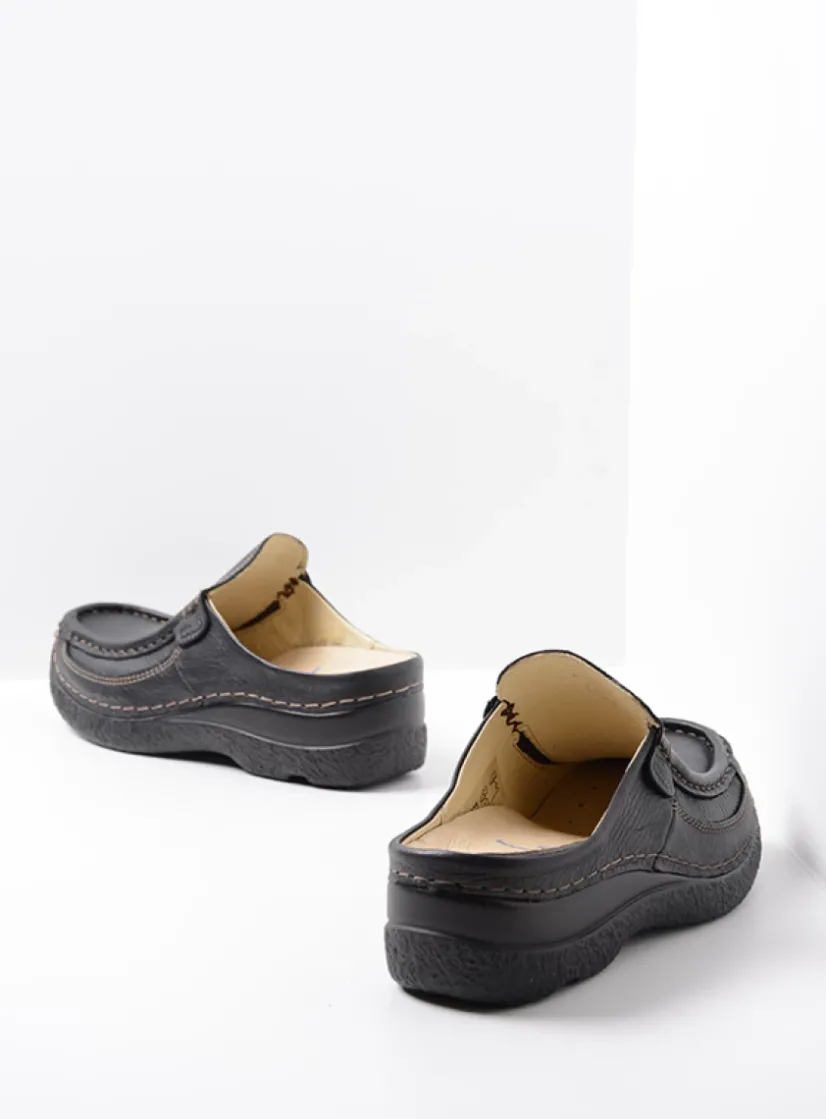 Wolky Roll Slide - zwart leer<DAMES Slippers|Klompen