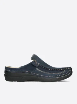 Wolky Roll Slide men - blauw nubuck<Heren Slippers Heren|Klompen Heren