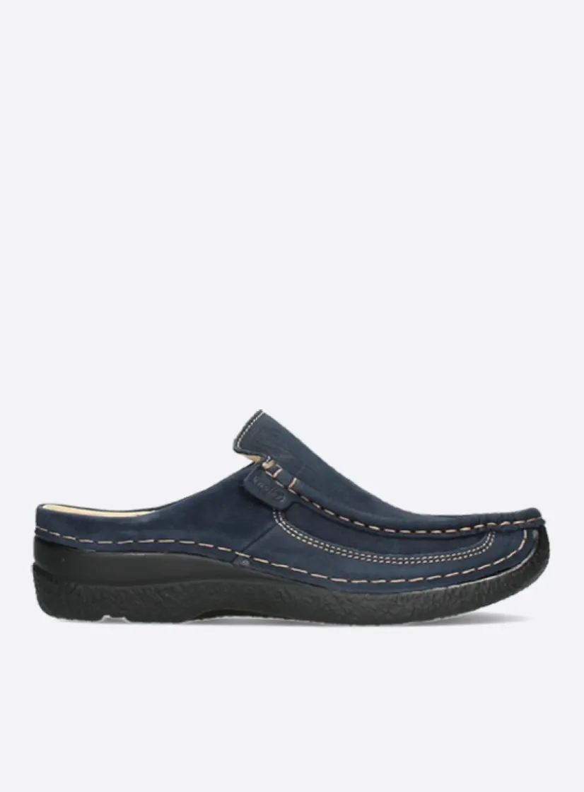 Wolky Roll Slide men - blauw nubuck<Heren Slippers Heren|Klompen Heren