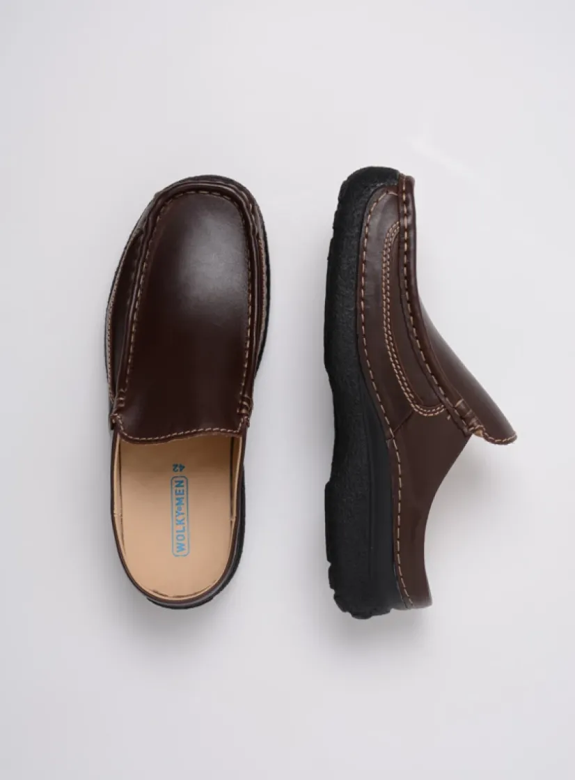 Wolky Roll Slide men - bruin leer<Heren Slippers Heren|Comfortschoenen Heren