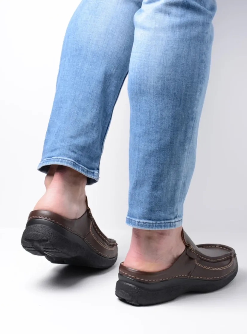 Wolky Roll Slide men - bruin leer<Heren Slippers Heren|Comfortschoenen Heren