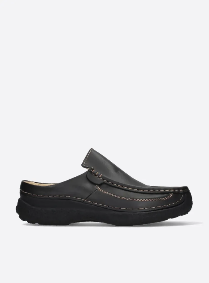Wolky Roll Slide men - zwart leer<Heren Slippers Heren|Klompen Heren