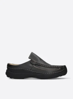 Wolky Roll Slide men - zwart leer<Heren Slippers Heren|Klompen Heren