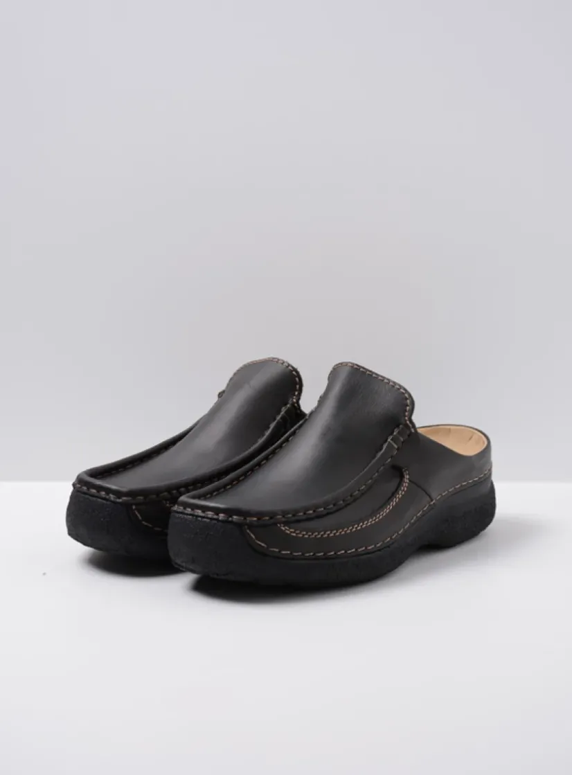 Wolky Roll Slide men - zwart leer<Heren Slippers Heren|Klompen Heren