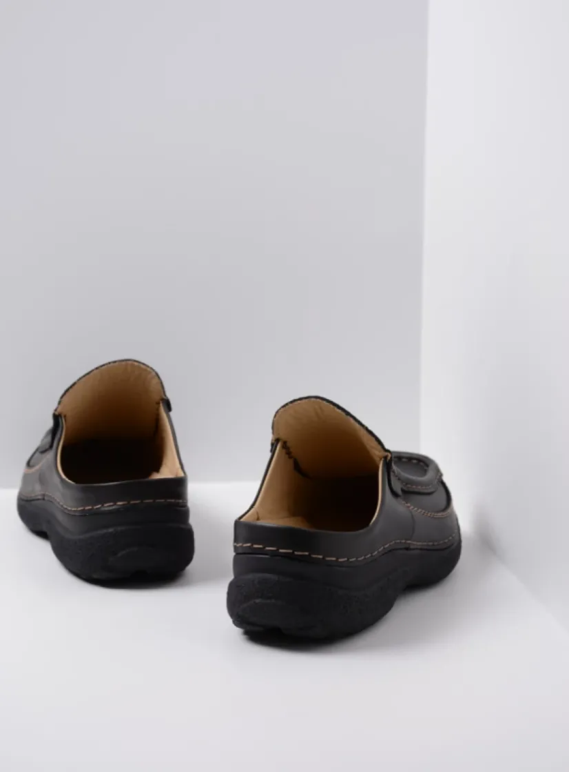 Wolky Roll Slide men - zwart leer<Heren Slippers Heren|Klompen Heren