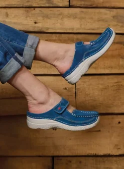 Wolky Roll Slipper - blauw effectleer<DAMES Slippers|Klompen