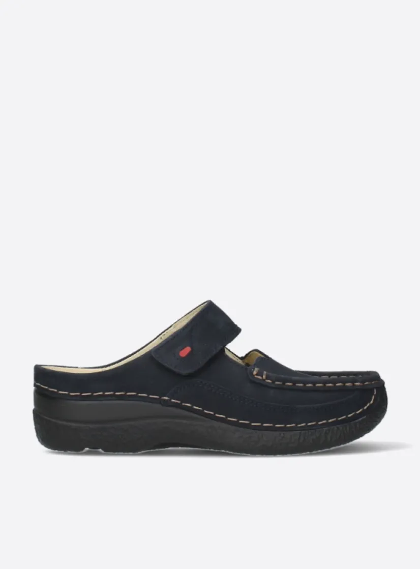 Wolky Roll Slipper - blauw nubuck<DAMES Klompen|Slippers