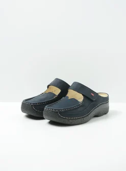 Wolky Roll Slipper - blauw nubuck<DAMES Klompen|Slippers