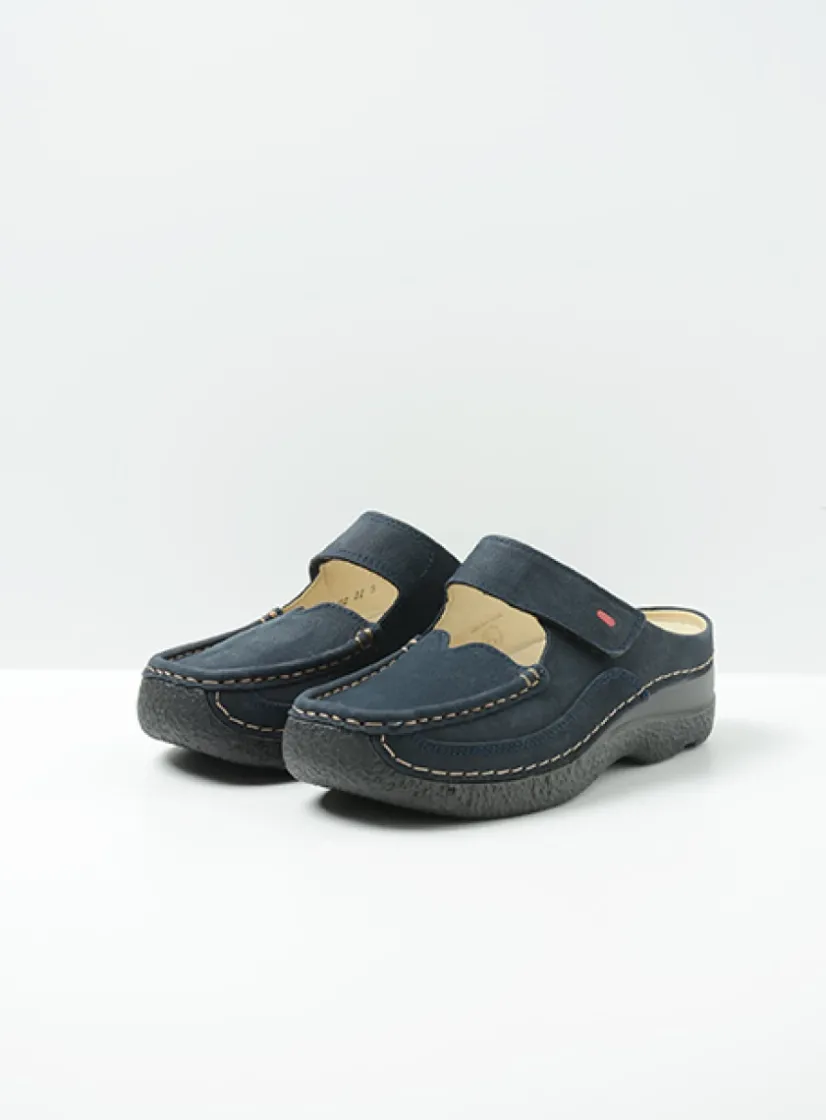 Wolky Roll Slipper - blauw nubuck<DAMES Klompen|Slippers
