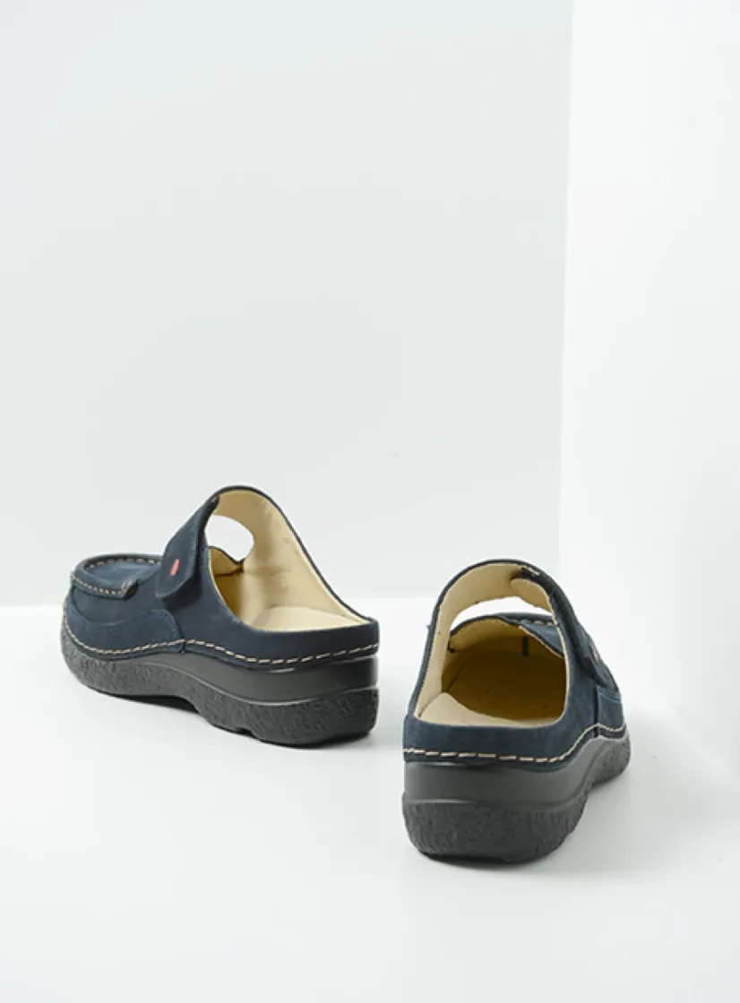 Wolky Roll Slipper - blauw nubuck<DAMES Klompen|Slippers