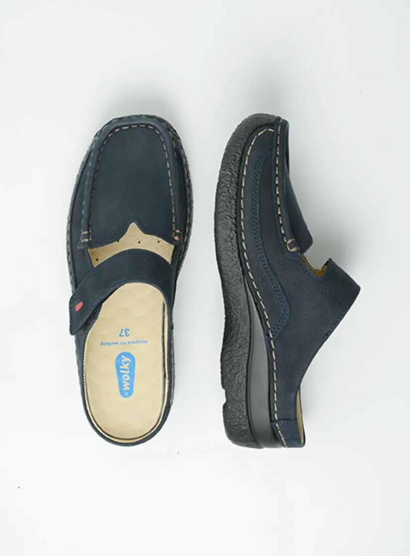 Wolky Roll Slipper - blauw nubuck<DAMES Klompen|Slippers