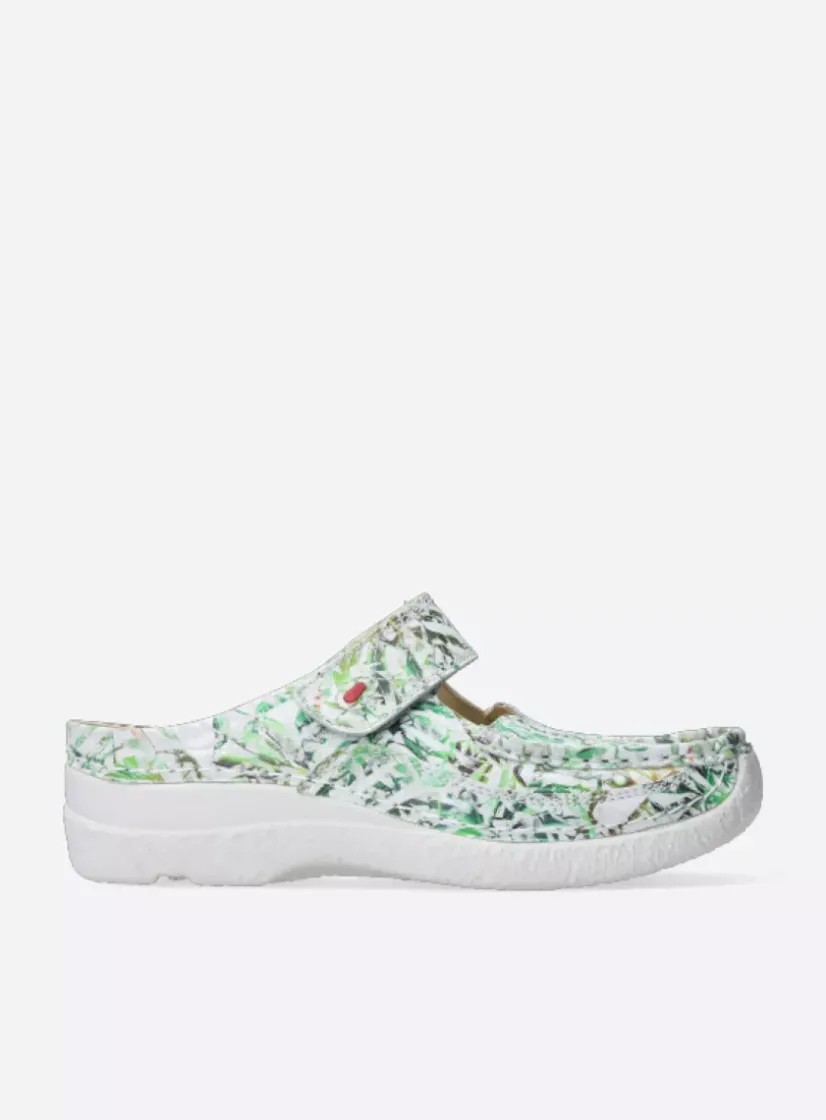 Wolky Roll Slipper - gebroken wit/groen nubuck<DAMES Slippers|Klompen