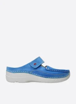 Wolky Roll Slipper - hemelsblauw nubuck<DAMES Slippers|Klompen