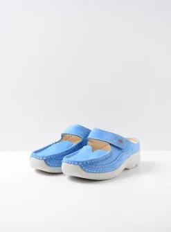 Wolky Roll Slipper - hemelsblauw nubuck<DAMES Slippers|Klompen