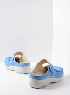 Wolky Roll Slipper - hemelsblauw nubuck<DAMES Slippers|Klompen