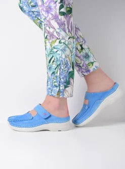 Wolky Roll Slipper - hemelsblauw nubuck<DAMES Slippers|Klompen