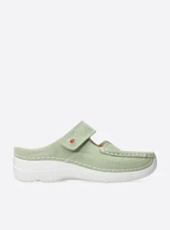 Wolky Roll Slipper - lichtgroen nubuck<DAMES Slippers|Klompen