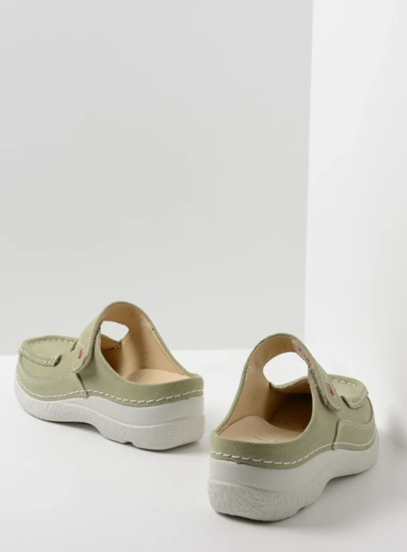 Wolky Roll Slipper - lichtgroen nubuck<DAMES Slippers|Klompen