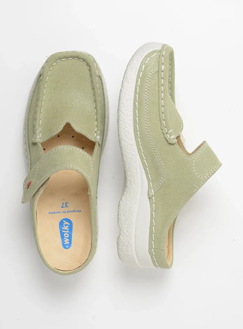 Wolky Roll Slipper - lichtgroen nubuck<DAMES Slippers|Klompen