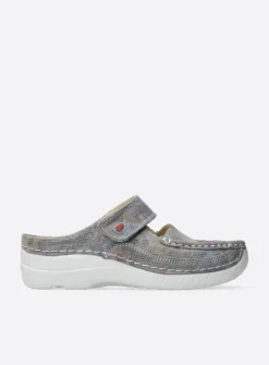 Wolky Roll Slipper - taupe flower<DAMES Slippers|Klompen