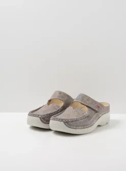 Wolky Roll Slipper - taupe flower<DAMES Slippers|Klompen