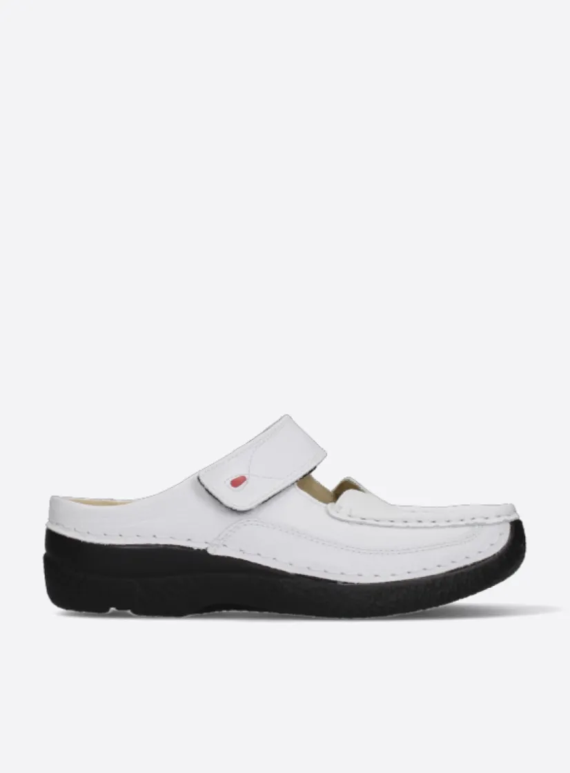 Wolky Roll Slipper - wit/zwart leer<DAMES Slippers|Klompen