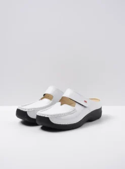 Wolky Roll Slipper - wit/zwart leer<DAMES Slippers|Klompen