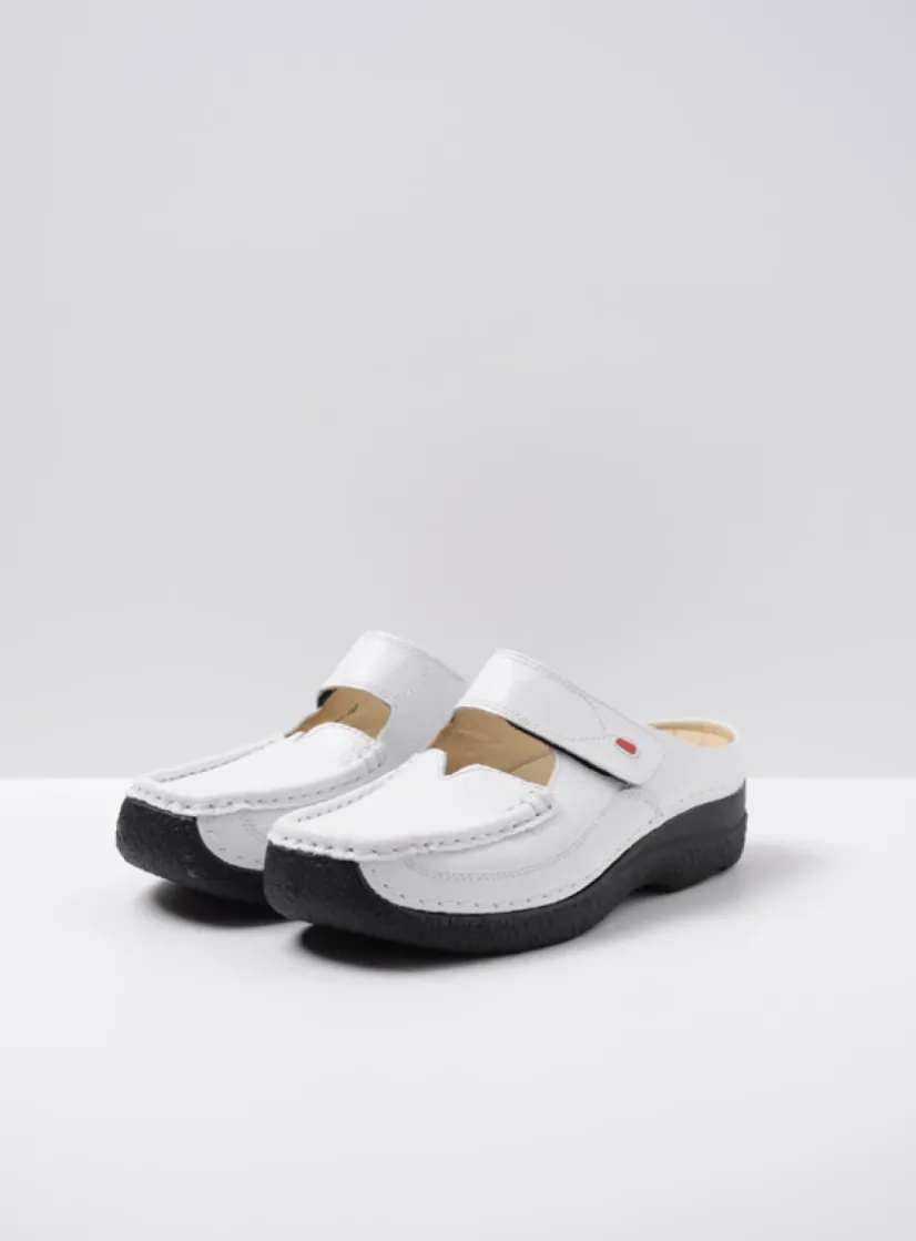 Wolky Roll Slipper - wit/zwart leer<DAMES Slippers|Klompen
