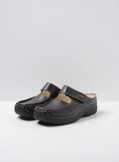 Wolky Roll Slipper - zwart leer<DAMES Slippers|Klompen