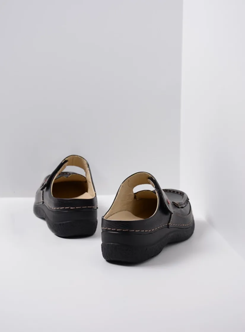 Wolky Roll Slipper - zwart leer<DAMES Slippers|Klompen