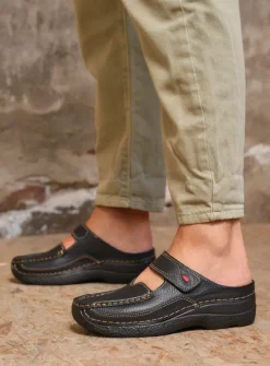 Wolky Roll Slipper - zwart leer<DAMES Slippers|Klompen