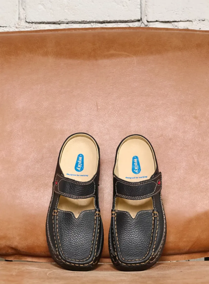 Wolky Roll Slipper - zwart leer<DAMES Slippers|Klompen