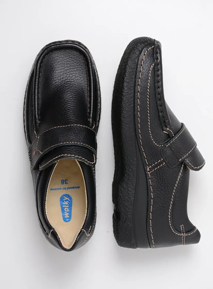 Wolky Roll Strap - zwart leer<DAMES Instappers|Herfst/Winter