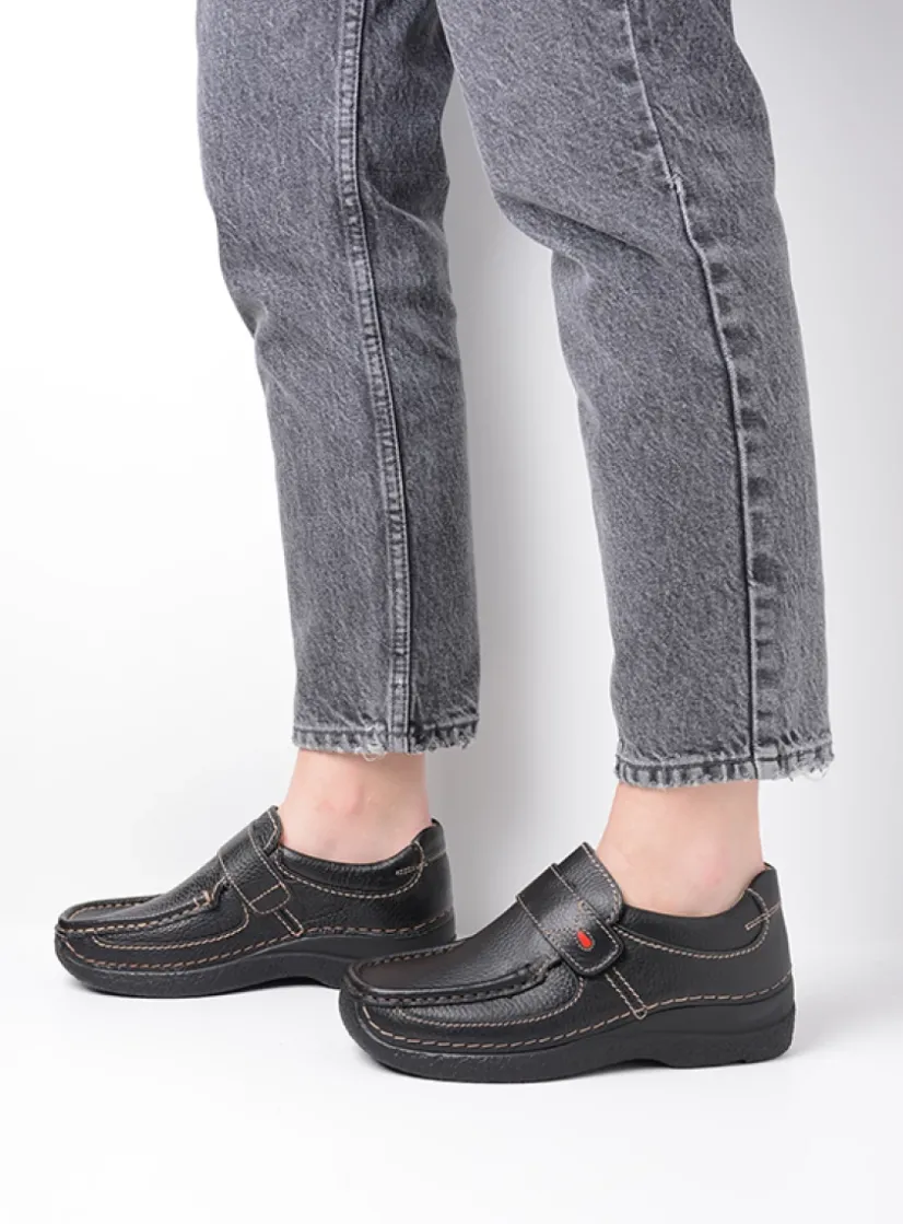 Wolky Roll Strap - zwart leer<DAMES Instappers|Herfst/Winter