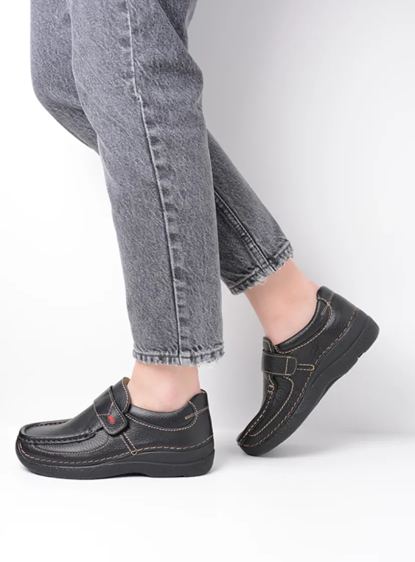 Wolky Roll Strap - zwart leer<DAMES Instappers|Herfst/Winter