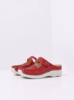 Wolky Roll Talaria - rood leer<DAMES Klompen|Slippers