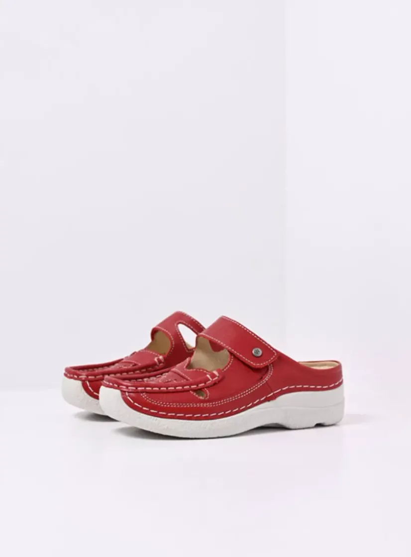 Wolky Roll Talaria - rood leer<DAMES Klompen|Slippers