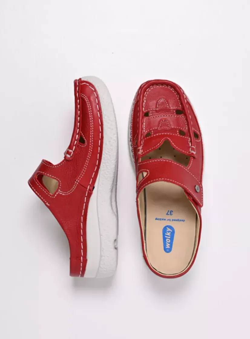 Wolky Roll Talaria - rood leer<DAMES Klompen|Slippers