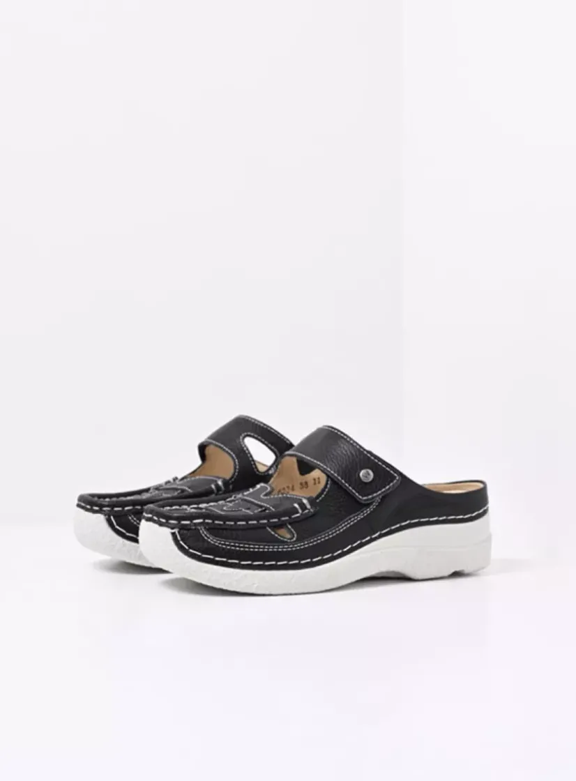 Wolky Roll Talaria - zwart leer<DAMES Slippers|Klompen