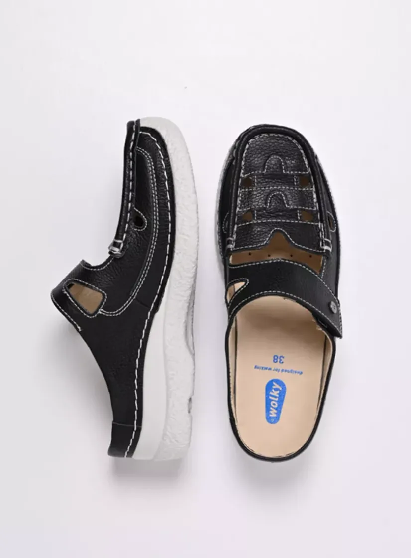 Wolky Roll Talaria - zwart leer<DAMES Slippers|Klompen