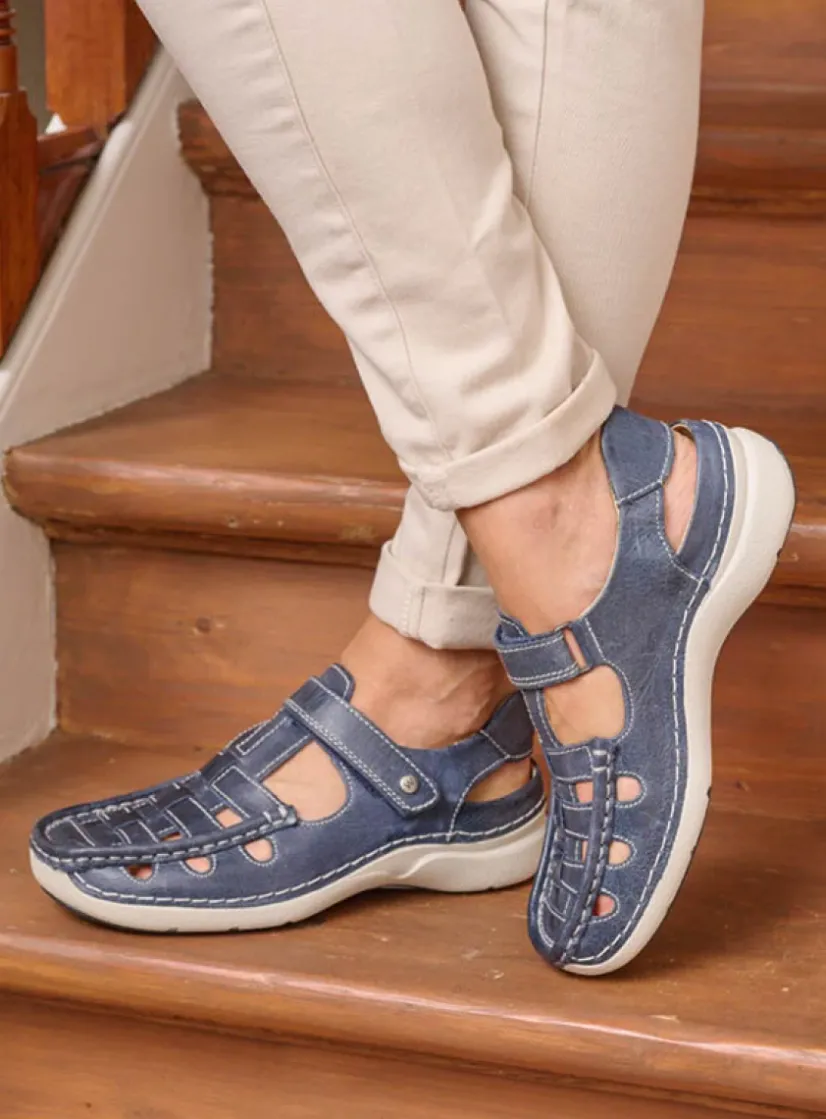 Wolky Rolling Sun - blauw leer<DAMES Sandalen