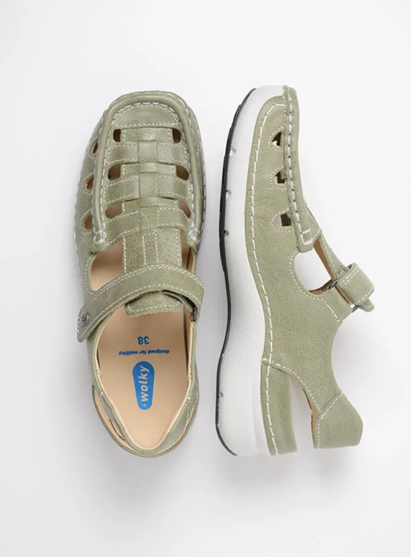 Wolky Rolling Sun - lichtgroen leer<DAMES Sandalen