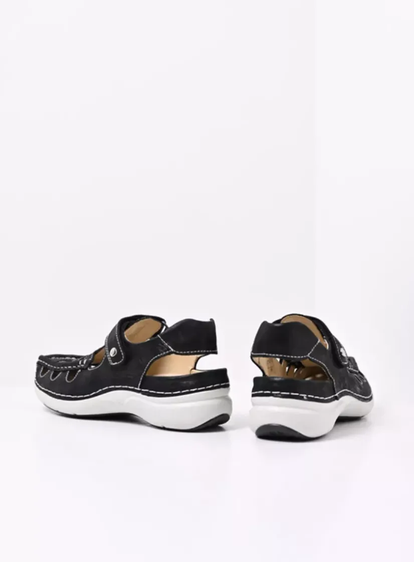 Wolky Rolling Sun - zwart effectleer<DAMES Sandalen