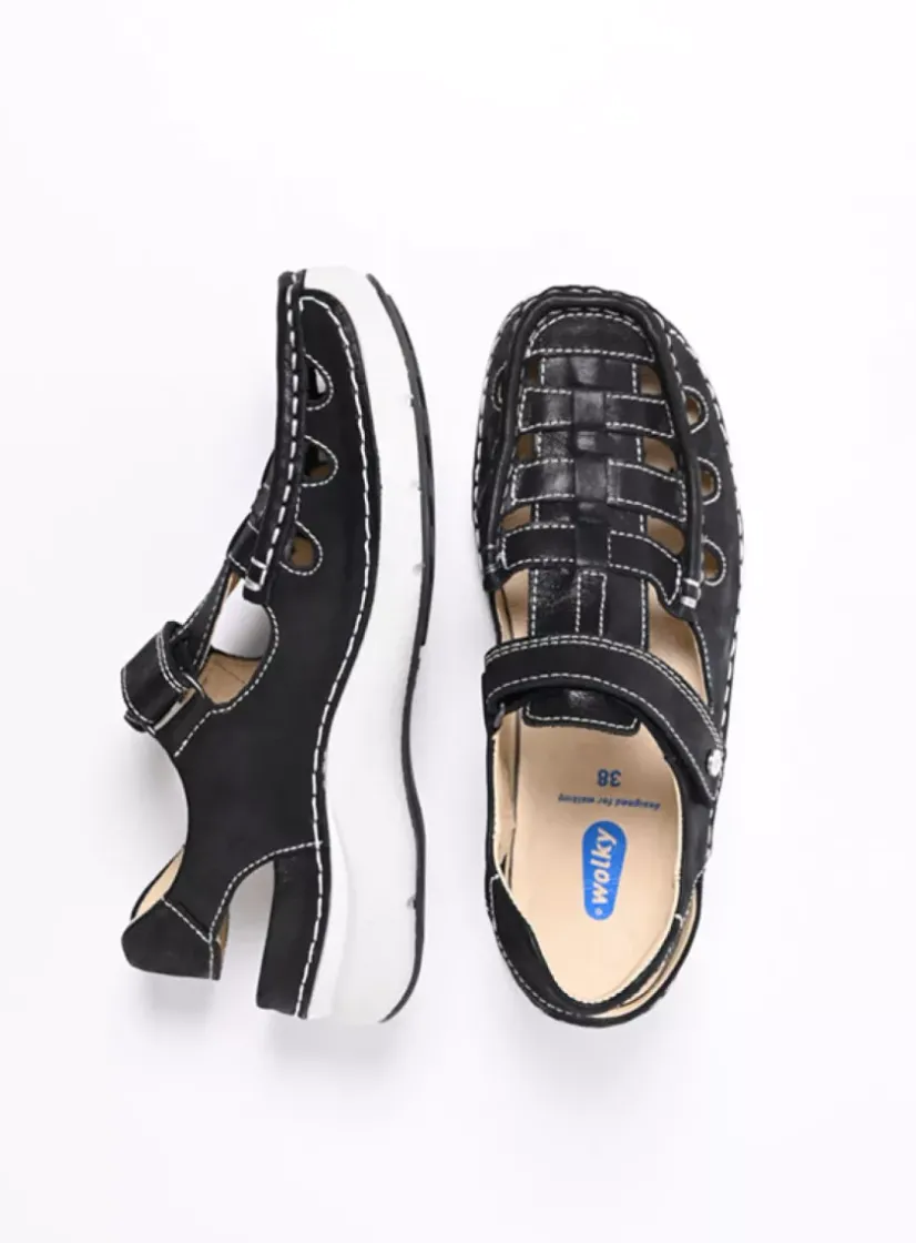 Wolky Rolling Sun - zwart effectleer<DAMES Sandalen