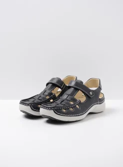 Wolky Rolling Sun - zwart leer<DAMES Sandalen