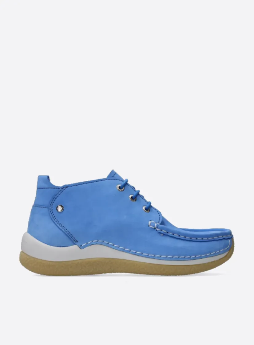 Wolky Rosella - lichtblauw nubuck<DAMES Lage Veterschoenen|Hoge Veterschoenen