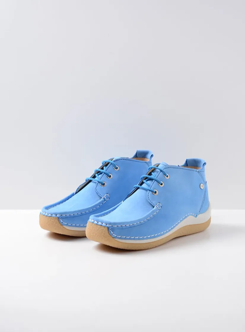 Wolky Rosella - lichtblauw nubuck<DAMES Lage Veterschoenen|Hoge Veterschoenen