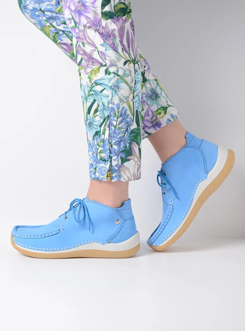 Wolky Rosella - lichtblauw nubuck<DAMES Lage Veterschoenen|Hoge Veterschoenen