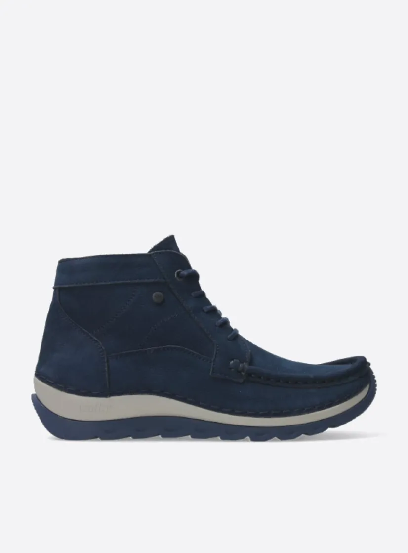 Wolky Salado - blauw nubuck<DAMES Hoge Veterschoenen