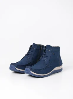 Wolky Salado - blauw nubuck<DAMES Hoge Veterschoenen